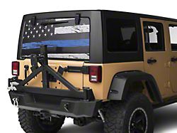 SEC10 Perforated Real Flag Rear Window Decal; Blue Line (66-24 Jeep CJ5, CJ7, Wrangler YJ, TJ, JK & JL)