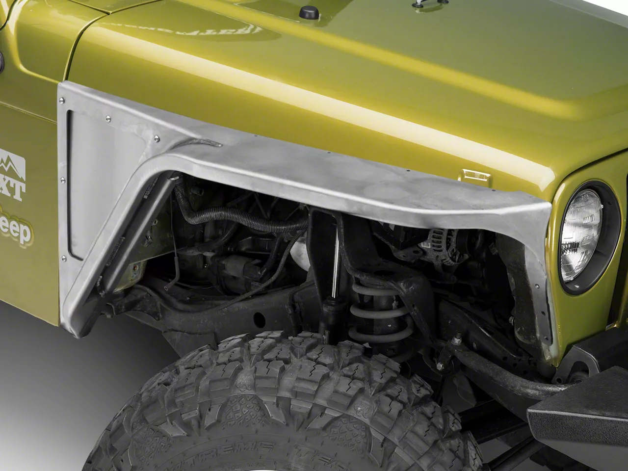 Poison Spyder Jeep Wrangler 3 in. Front DeFender XC Tapered Fender Flares -  Bare Steel 14-02-093 (97-06 Jeep Wrangler TJ)