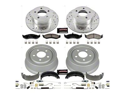PowerStop Z23 Evolution Sport Brake Rotor, Pad and Drum Kit; Front and Rear (91-98 Jeep Wrangler YJ & TJ; 1999 Jeep Wrangler TJ w/ 3-1/4-Inch Composite Rotors)