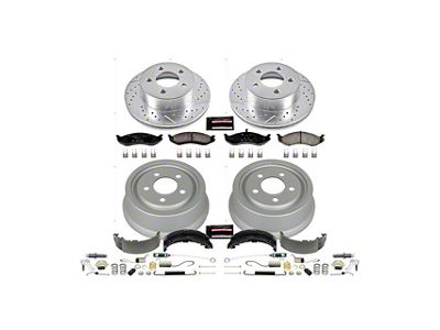 PowerStop Z23 Evolution Sport Brake Rotor, Pad and Drum Kit; Front and Rear (1999 Jeep Wrangler TJ w/ 3-Inch Cast Rotors; 2000 Jeep Wrangler TJ)