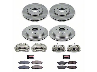 PowerStop OE Replacement 6-Lug Brake Rotor, Pad and Caliper Kit; Front and Rear (16-25 V6 Frontier)