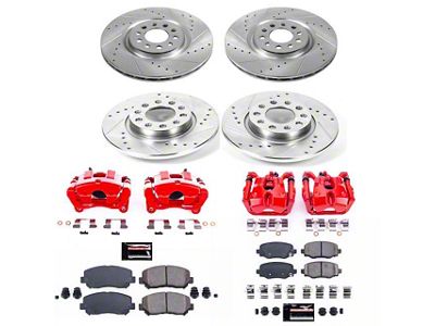 PowerStop Z23 Evolution Sport Brake Rotor, Pad and Caliper Kit; Front and Rear (14-23 Jeep Cherokee KL w/ Single Piston Front Calipers)