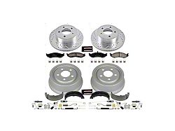 PowerStop Z23 Evolution Sport Brake Rotor, Pad and Drum Kit; Front and Rear (1999 Jeep Cherokee XJ w/ 3-Inch Cast Rotors & 9-Inch Rear Drums; 00-01 Jeep Cherokee XJ w/ 9-Inch Rear Drums)