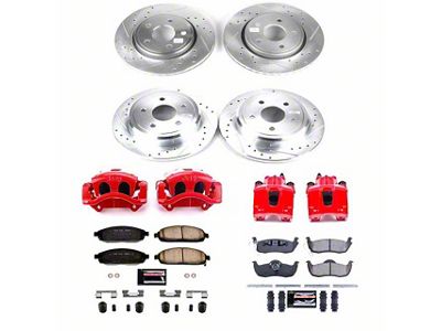 PowerStop Z23 Evolution Sport Brake Rotor, Pad and Caliper Kit; Front and Rear (05-10 Jeep Grand Cherokee WK w/ Factory Jeep Logo Calipers, Excluding SRT8)
