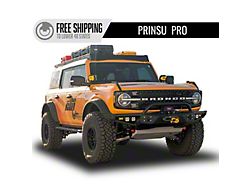 Prinsu Pro Full Roof Rack with 40-Inch LED Light Bar Cutout Wind Deflector; Black (21-26 Bronco 4-Door)
