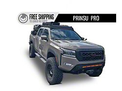 Prinsu Pro Roof Rack with 40-Inch LED Light Bar Cutout Wind Deflector; Black (22-26 Frontier Crew Cab)