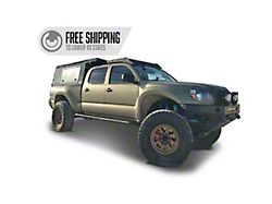 Prinsu Habitat Roof Rack with 40-Inch LED Light Bar Cutout Wind Deflector; Black (05-23 Tacoma Double Cab)