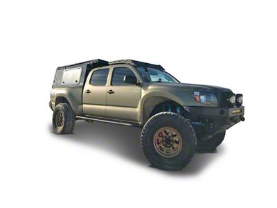 Prinsu Habitat Roof Rack with LP4 Light Pod Cutout Wind Deflector; Black (05-23 Tacoma Access Cab, Double Cab)