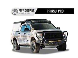 Prinsu Camper Pro Roof Rack with 40-Inch LED Light Bar Cutout Wind Deflector; Black (07-21 Tundra CrewMax)
