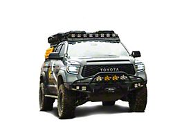 Prinsu Roof Rack with 40-Inch LED Light Bar Cutout Wind Deflector; Black (07-21 Tundra CrewMax)