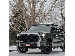 Prinsu Roof Rack with 40-Inch LED Light Bar Cutout Wind Deflector; Black (22-25 Tundra CrewMax)