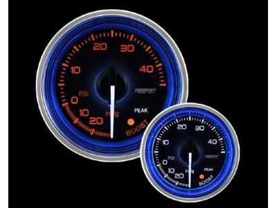 Prosport 52mm Crystal Blue Series Boost Gauge; Electrical; 30 PSI; Amber/White with Blue Halo Ring (Universal; Some Adaptation May Be Required)