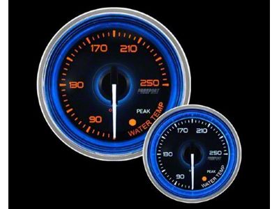 Prosport 52mm Crystal Blue Series Water Temperature Gauge; Electrical; Amber/White with Blue Halo Ring (Universal; Some Adaptation May Be Required)
