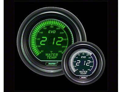 Prosport 52mm EVO Series Digital Water Temperature Gauge; Electrical; Green/White (Universal; Some Adaptation May Be Required)