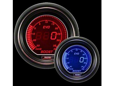 Prosport 52mm EVO Series Boost Gauge; Electrical; 35 PSI; Blue/Red (Universal; Some Adaptation May Be Required)