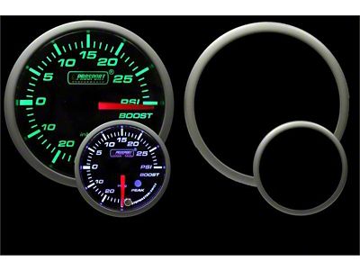 Prosport 52mm Premium Series White Pointer Boost Gauge; Electrical; Green/White (Universal; Some Adaptation May Be Required)