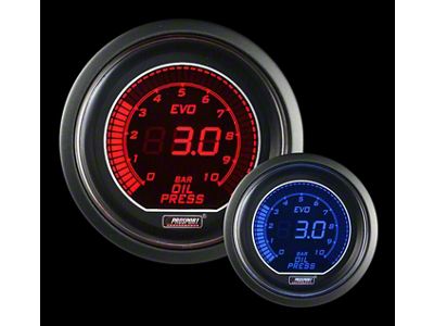 Prosport 52mm EVO Metric Series Oil Pressure Gauge; Electrical; 0-10 BAR; Blue/Red (Universal; Some Adaptation May Be Required)