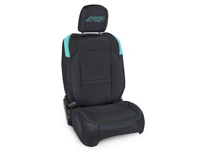 PRP Neoprene Front Seat Covers with Pocket Back; Black and Teal (20-25 Jeep Gladiator JT)