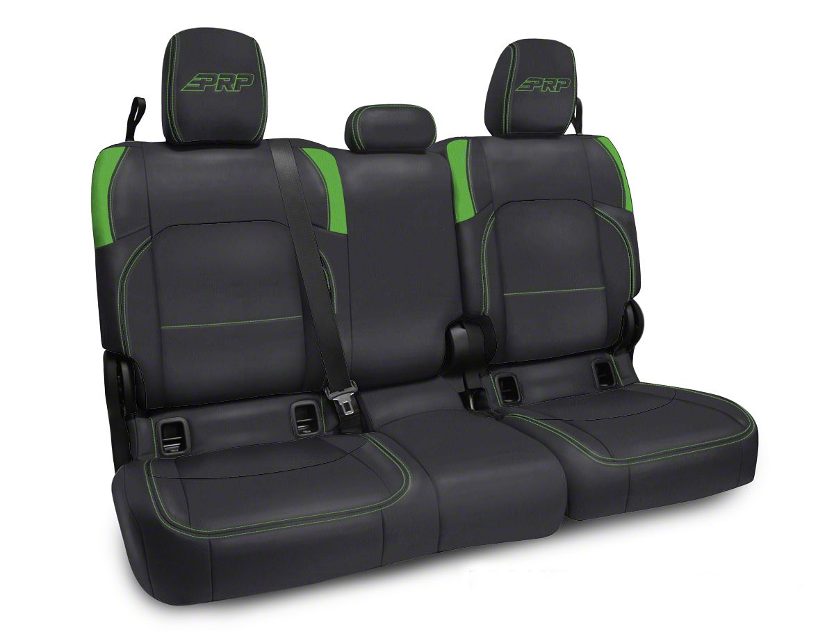 PRP Jeep Gladiator Rear Bench Seat Cover; Black and Green Vinyl B05506