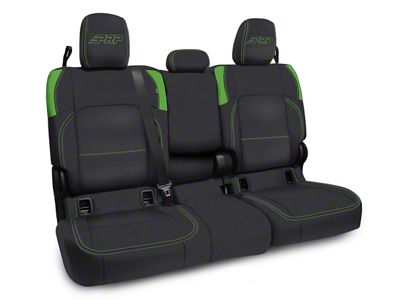 PRP Rear Bench Seat Cover; Black and Green Vinyl (20-25 Jeep Gladiator JT w/ Leather Seats)