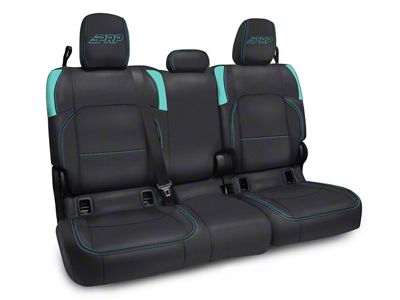 PRP Rear Bench Seat Cover; Black and Teal Vinyl (20-25 Jeep Gladiator JT w/ Cloth Seats)