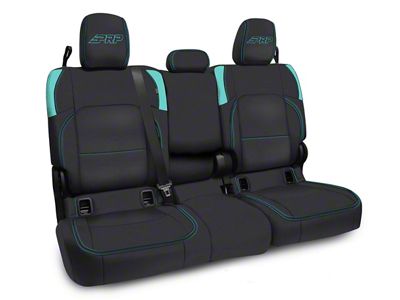 PRP Rear Bench Seat Cover; Black and Teal Vinyl (20-25 Jeep Gladiator JT w/ Leather Seats)