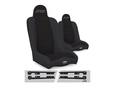 PRP Daily Driver High Back Suspension Seat and Mount Kit; Black (07-18 Jeep Wrangler JK)