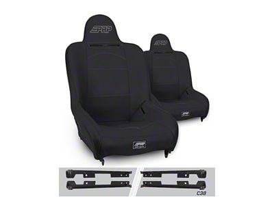 PRP Premier High Back Suspension Seat and Mount Kit; Black Tweed and Vinyl (07-18 Jeep Wrangler JK)