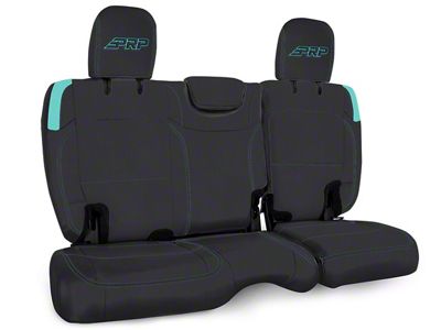 PRP Rear Bench Seat Cover; Black and Teal Vinyl (18-25 Jeep Wrangler JL 4-Door w/ Cloth Seats)