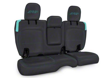 PRP Rear Bench Seat Cover; Black and Teal Vinyl (18-25 Jeep Wrangler JL 4-Door w/ Leather Seats)