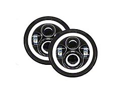 Quake LED Tempest 7-Inch Headlights with White DRL Halo and Amber Turn Signal; Black Housing; Clear Lens (76-86 Jeep CJ5 & CJ7; 97-18 Jeep Wrangler TJ & JK)