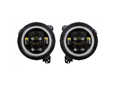 Quake LED Tempest 9-Inch Headlights with DRL and Sequential Turn Signal; Black Housing; Clear Lens (18-25 Jeep Wrangler JL)