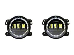 Quake LED Tempest 4-Inch Fog Lights with HD RGB Accent; Black (76-86 Jeep CJ5 & CJ7; 97-18 Jeep Wrangler TJ & JK)
