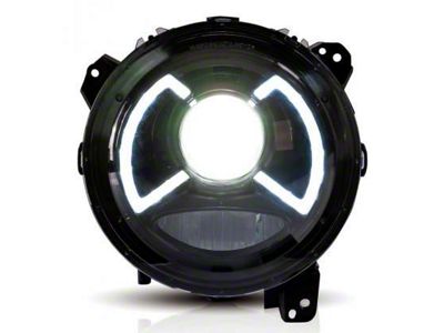Quake LED Tempest 9-Inch Headlights with White X-Wing DRL; Black Housing; Clear Lens (18-25 Jeep Wrangler JL)