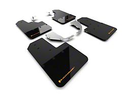 Rally Armor Black Mud Flaps with Cyber Orange Logo; Front and Rear (21-25 Bronco w/ Steel Rear Bumper, Excluding Raptor)