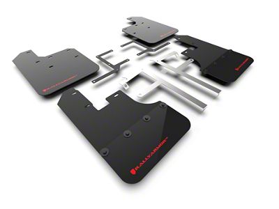 Rally Armor Black Mud Flaps with Red Logo; Front and Rear (20-25 Jeep Gladiator JT, Excluding Launch Edition, Mojave & Rubicon)
