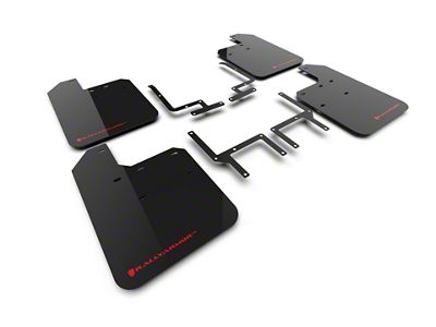 Rally Armor Black Mud Flaps with Red Logo; Front and Rear (18-25 Jeep Wrangler JL Rubicon)