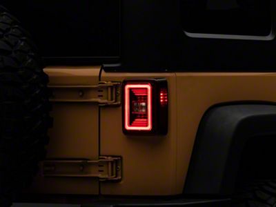 Raxiom JL Style LED Tail Lights; Black Housing; Red Lens (07-18 Jeep Wrangler JK)