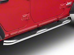 RedRock 3-Inch Round Curved Side Step Bars; Stainless Steel (18-25 Jeep Wrangler JL 4-Door)