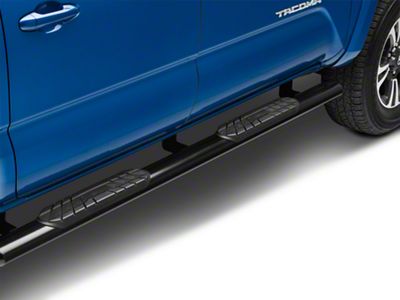 RedRock 4-Inch Oval Straight End Side Step Bars; Black (05-23 Tacoma Double Cab)
