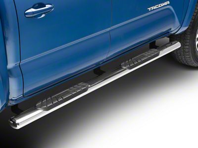 RedRock 4-Inch Oval Straight End Side Step Bars; Stainless Steel (05-23 Tacoma Double Cab)
