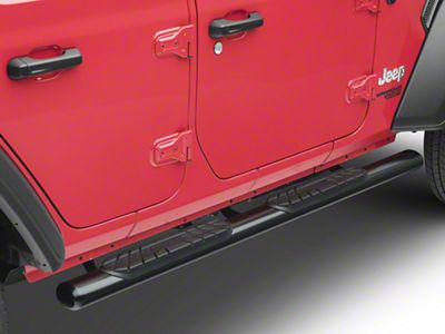 RedRock 4-Inch Oval Straight Side Step Bars; Semi-Gloss Black (18-25 Jeep Wrangler JL 4-Door)