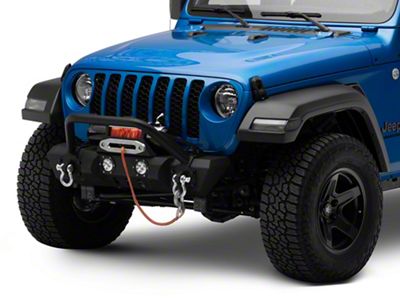 RedRock Stubby Winch Front Bumper with LED Fog Lights and Over-Rider Hoop (20-25 Jeep Gladiator JT)