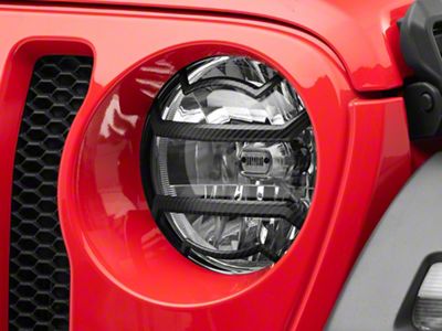 RedRock Euro Style Headlight Guards; Carbon Fiber Look (18-25 Jeep Wrangler JL)