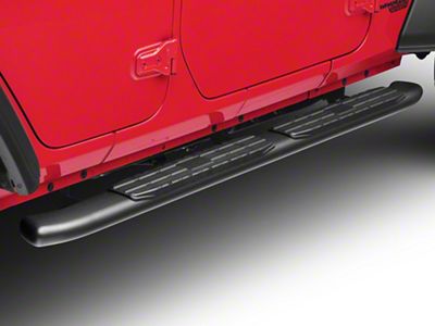 RedRock Pinnacle Oval Bent End Side Step Bars; Fine Textured Black (18-25 Jeep Wrangler JL 4-Door)