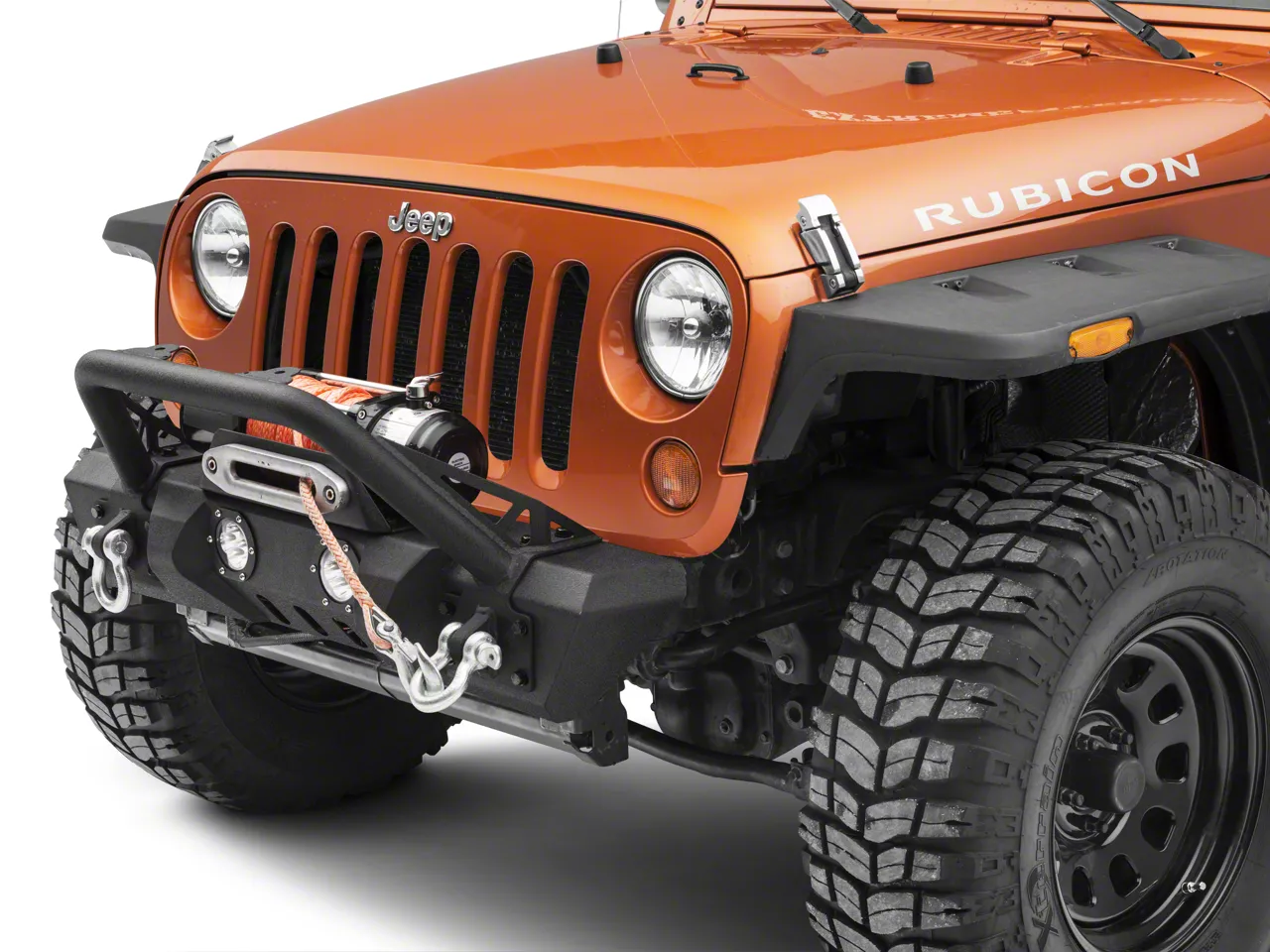 RedRock Jeep Wrangler Stubby Winch Front Bumper with LED Fog