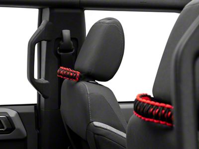 RedRock Paracord Headrest Handles; Black and Red (21-25 Bronco)