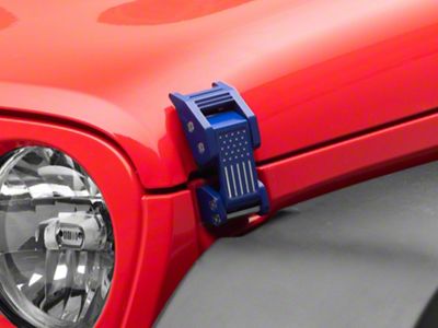 RedRock Old Glory Billet Hood Catch Kit; Blue (07-25 Jeep Wrangler JK & JL)