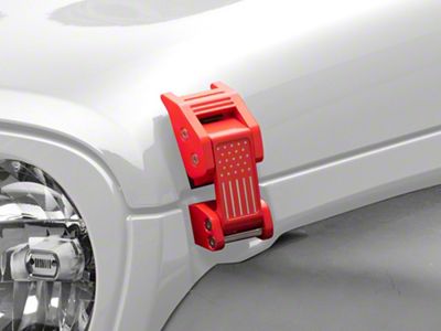RedRock Old Glory Billet Hood Catch Kit; Red (07-25 Jeep Wrangler JK & JL)