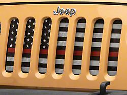 RedRock American Flag Mesh Grille Insert; Black and White with Red Stripe (07-18 Jeep Wrangler JK)